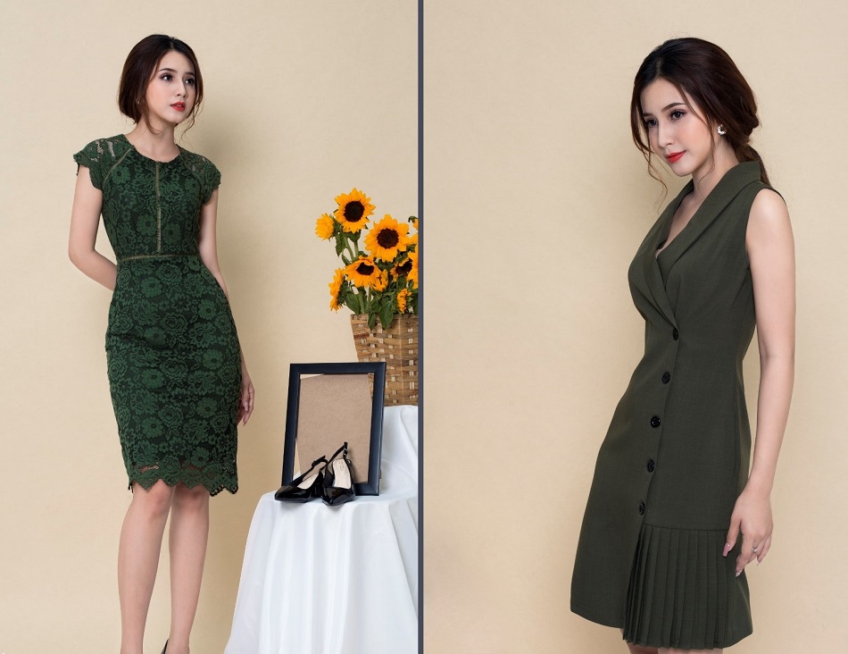 Màu xanh rêu tạo điểm nhấn cho màu sắc bộ sưu tập