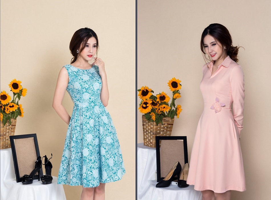 Nét chấm phá trong họa tiết và điểm nhấn ở eo luôn giúp quý cô thêm lộng lẫy.