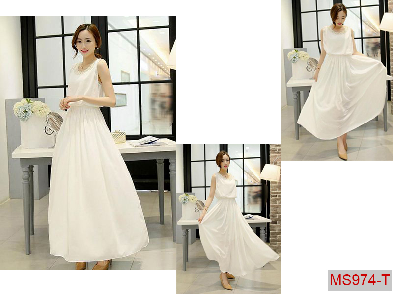 Đầm maxi cổ ngọc trai cao cấp