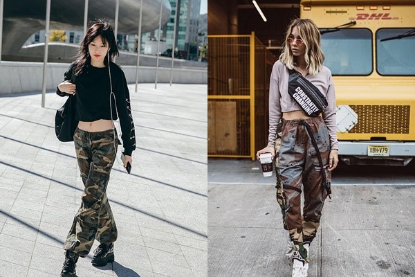 kết hợp giữa cargo pants vải lính với áo croptop gợi cảm