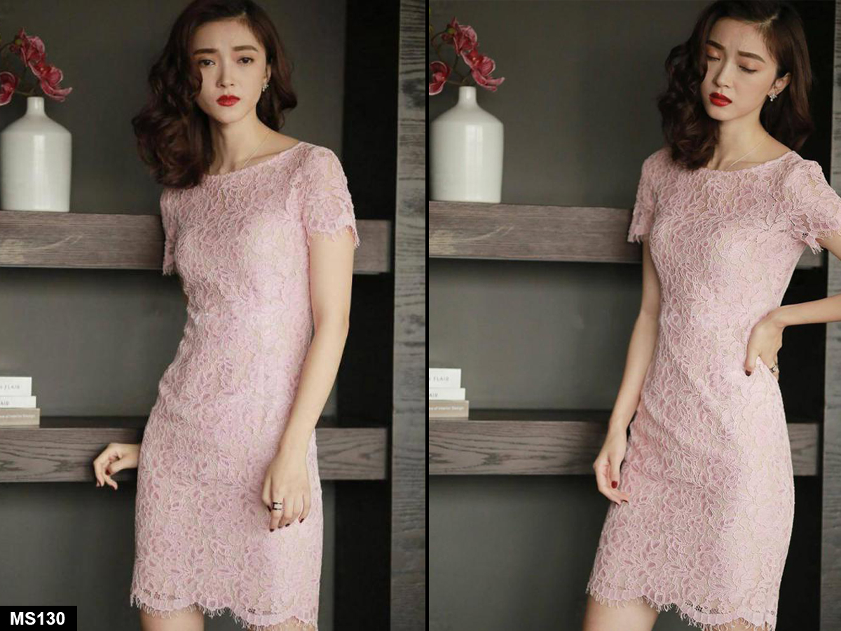 Đầm hồng ren
