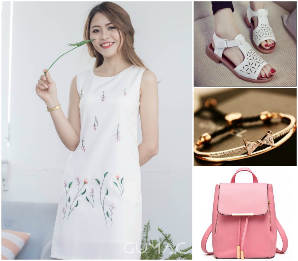 Đầm trắng sát nách thêu hoa