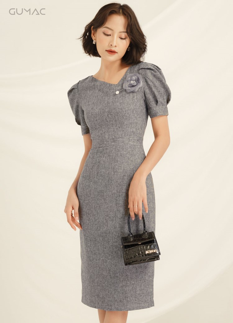 Túi da PU mini đen phối đầm công sở thanh lịch