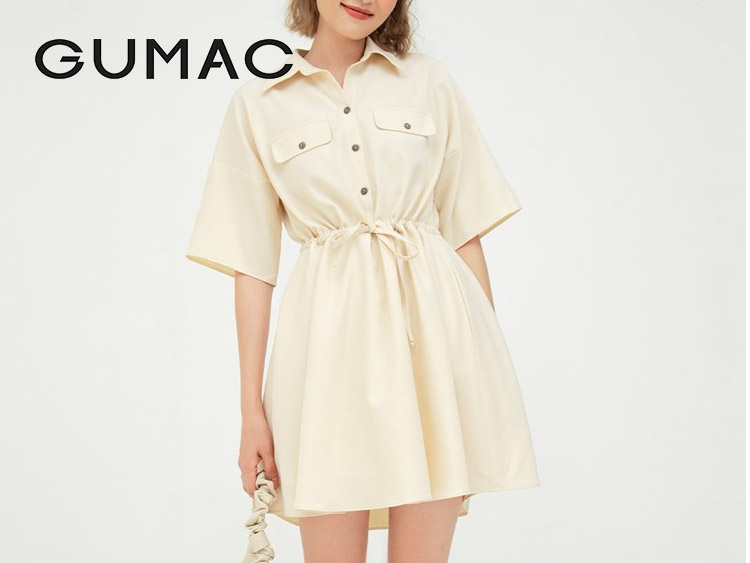 Đầm sơ mi rút eo