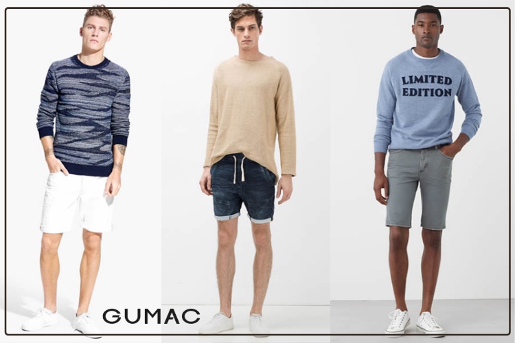 Áo phông dài tay mix quần short Jean cùng giày Sneaker