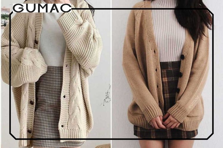 Chân váy dài phối cùng áo cardigan