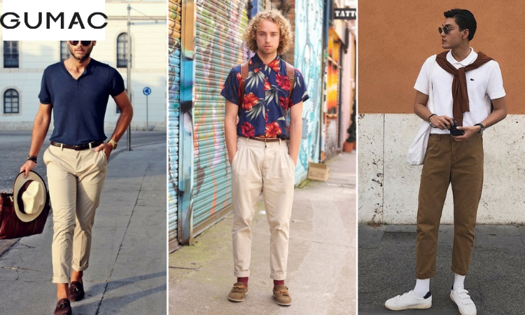 Phối quần Chinos với áo thun