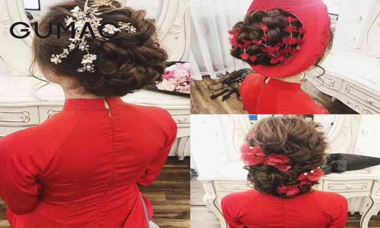 Kiểu tóc mặc áo dài cưới kết hợp đội mấn